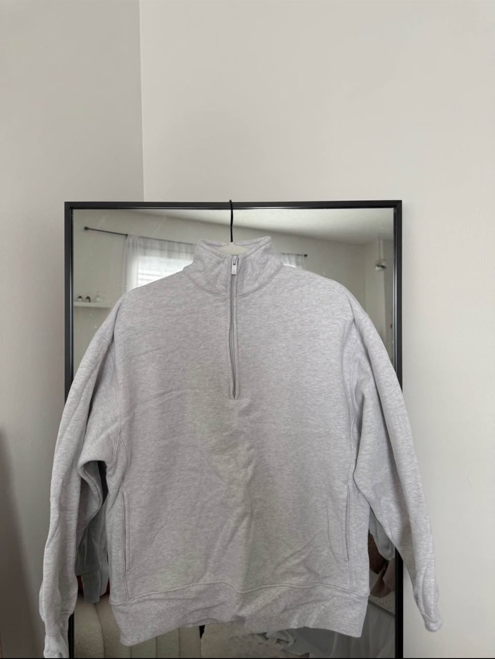 Woman’s Light Gray Quarter-Zip Sweater - Casual Pullover